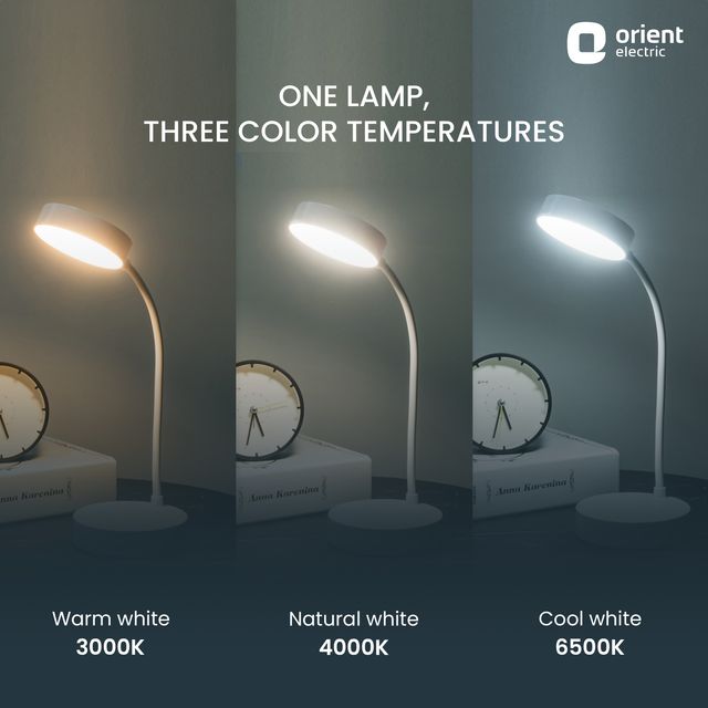 Orient Electric 3W LED Ellipse Desk Lamp 3 in 1 Color Changing(Cool white|Warm white|Natural light)