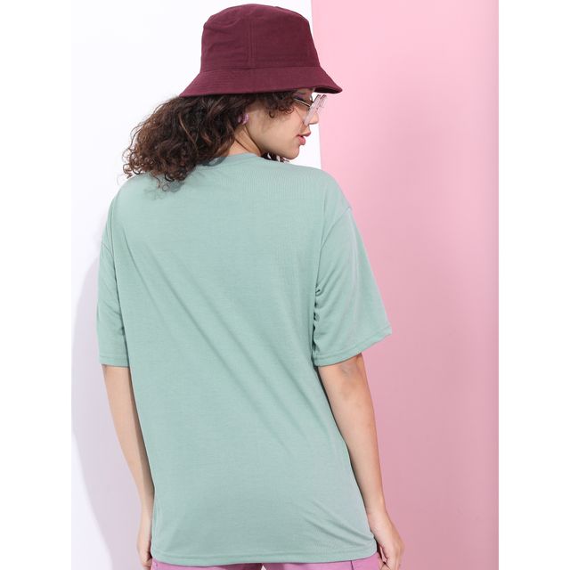 Tokyo Talkies Women's Typography Printed Oversized T-shirt | Green - S