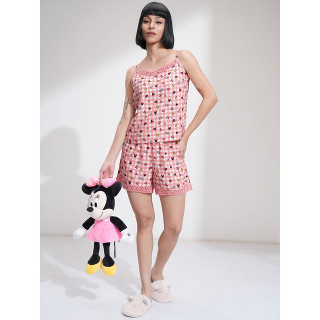 Tokyo Talkies Women's Mickey Mouse Top With Shorts Co-Ords | Pink - S