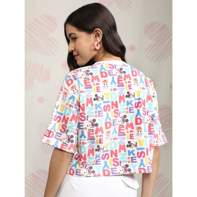 Tokyo Talkies Women's Disney Mickey & Friends Print Boxy Crop T-shirt | White - S