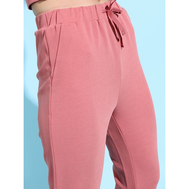 Tokyo Talkies Women's Beautiful Rose Solid Top with Trouser | Pink - M
