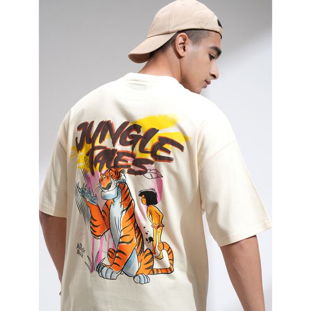 Highlander Men's Oversized Dropshoulder Round Neck T-shirt - Disney Jungle Book | Cream | L