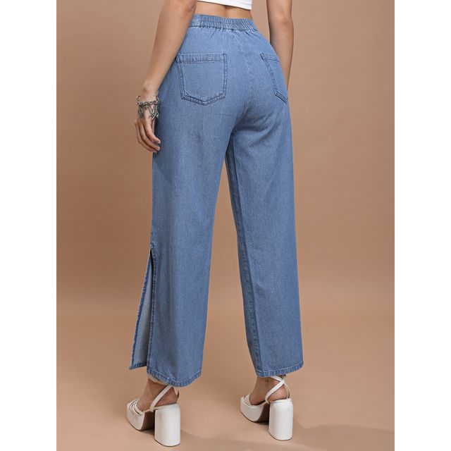 Tokyo Talkies Women's Mid-Rise Clean Look Relaxed Fit Light Fade Jeans | Blue - 34