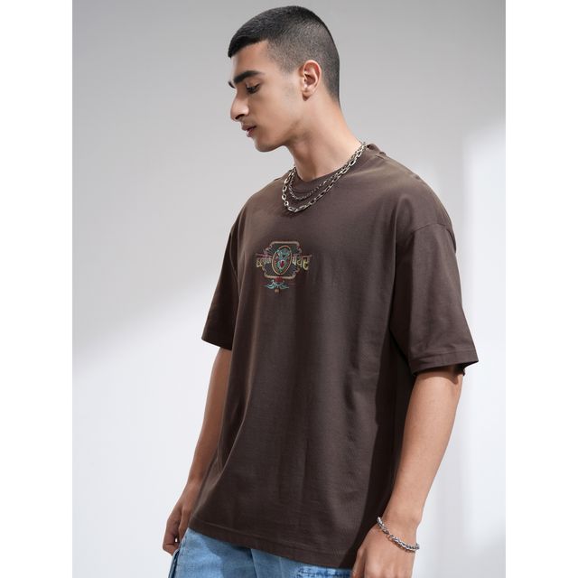 Highlander Men's Oversized Dropshoulder Round Neck T-shirt - Marvel | Brown | L