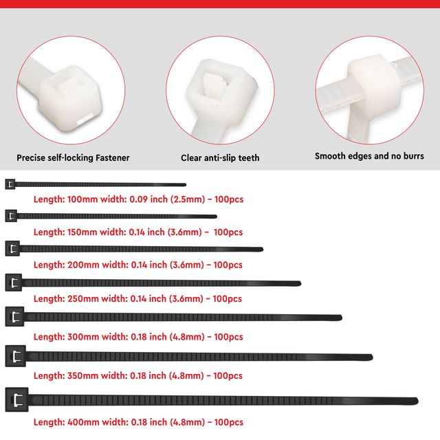 Robustt Cableties - 400 mm x 4.8mm | White | 100 Pcs