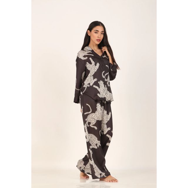 Masha Women's Cheetah Black Oversized Pajamas | Set | S