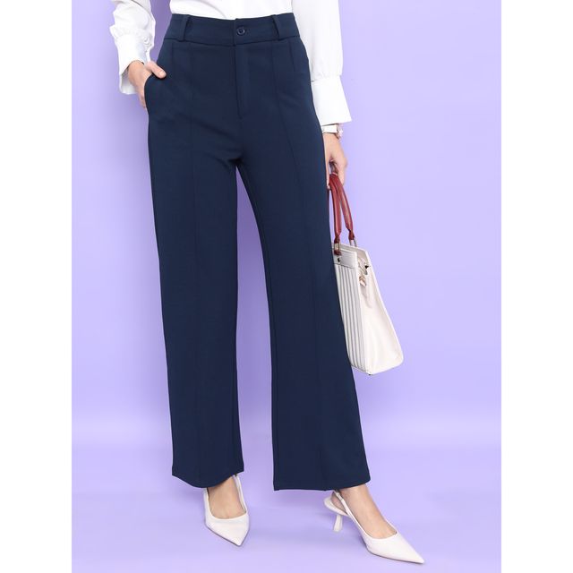 Tokyo Talkies Women's Straight Fit High-Rise Parallel Trouser | Blue - 32
