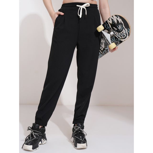 Tokyo Talkies Women's Solid Straight Fit Jogger Pants | Black - 28