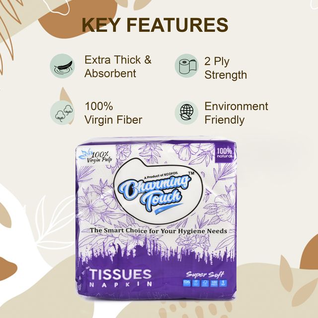 Charming Touch 1 Ply Super Soft Tissue Paper Napkin | Pack 1 | Pulls - 100