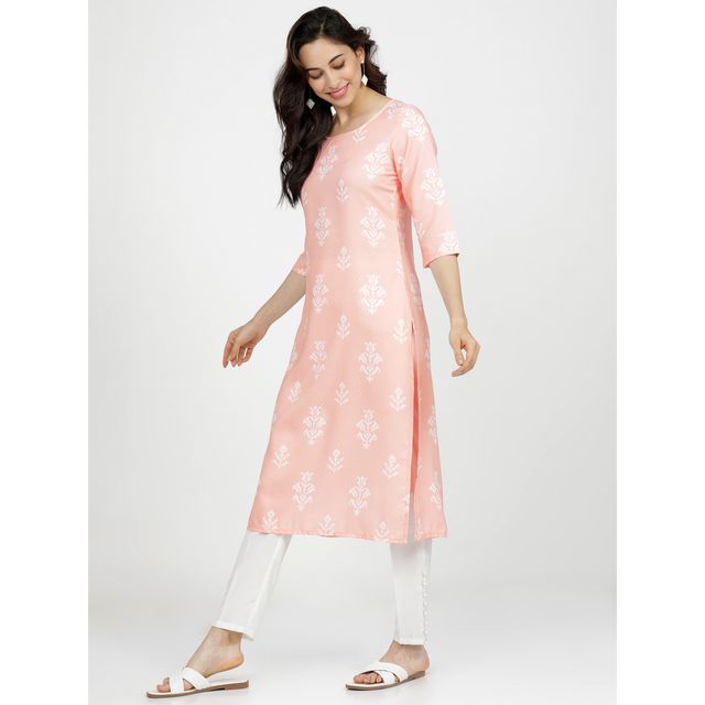 Ketch Women's Peach | Coloured Ethnic Motifs Printed Kurta | S
