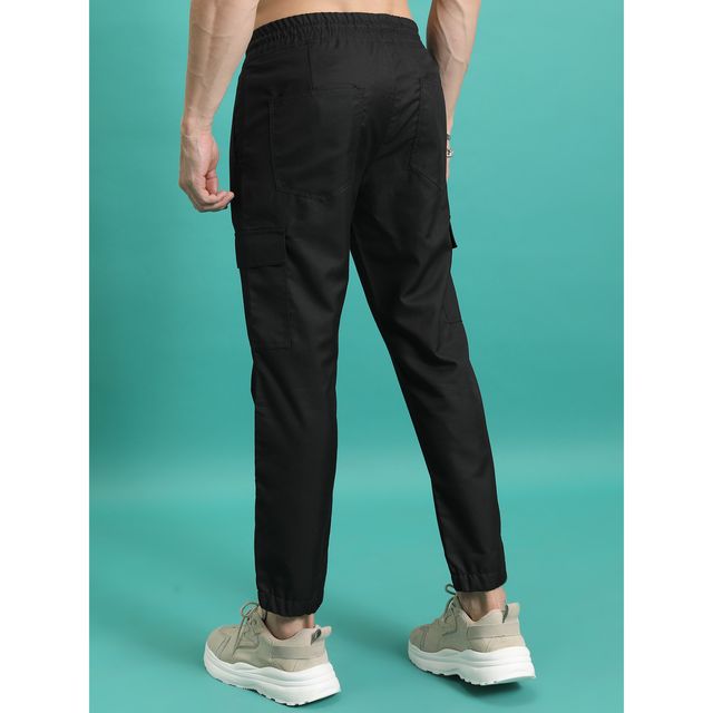 Highlander Men's Regular Fit Plain Cargo Jogger Trouser | Black - 34