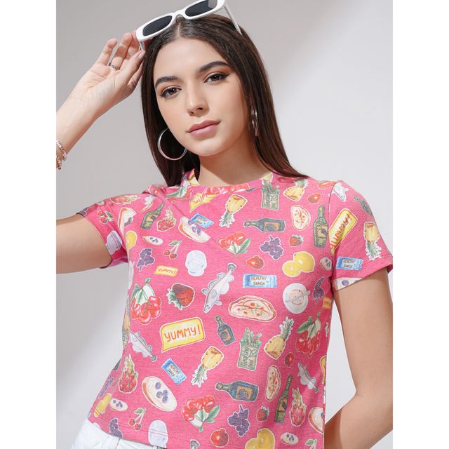 Tokyo Talkies Women's Printed Short Sleeve Cropped Tshirt | Multicolour - S