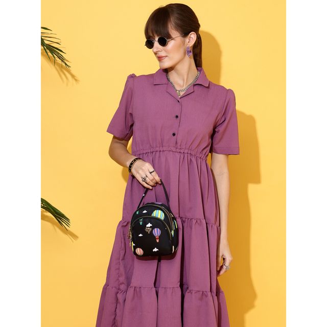 Sheetal Women's Purple Tiered Shirt Midi Dress | 11624 | Purple - S