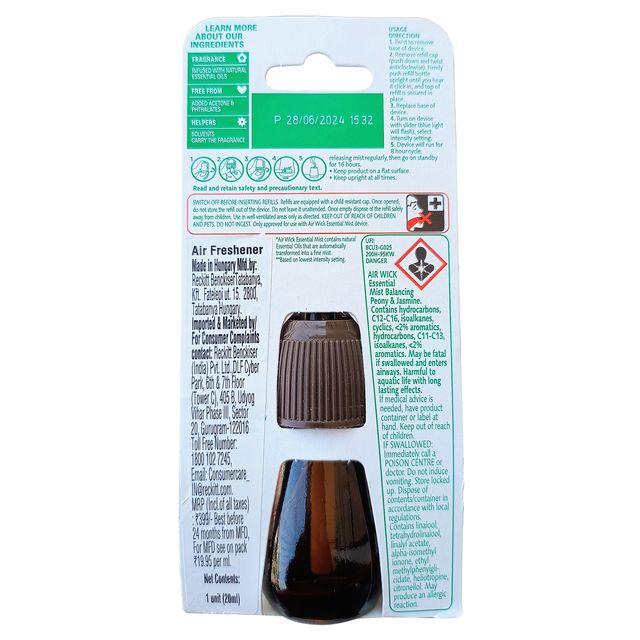 Airwick Essential Mist Automatic Fragrance Mist Diffuser Refill, Peony & Jasmine Blossom