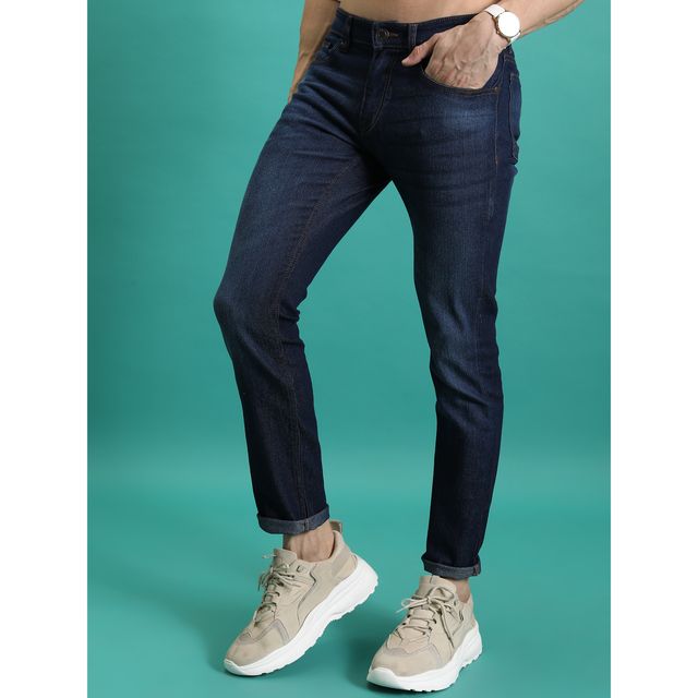 Highlander Men's Straight Fit Clean Look Light Fade Stretchable Jeans | Blue - 30