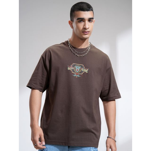 Highlander Men's Oversized Dropshoulder Round Neck T-shirt - Marvel | Brown | L