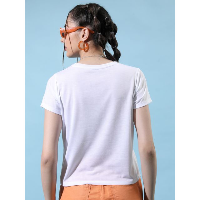 Tokyo Talkies Women's Floral Printed Round Neck T-Shirt | White - M