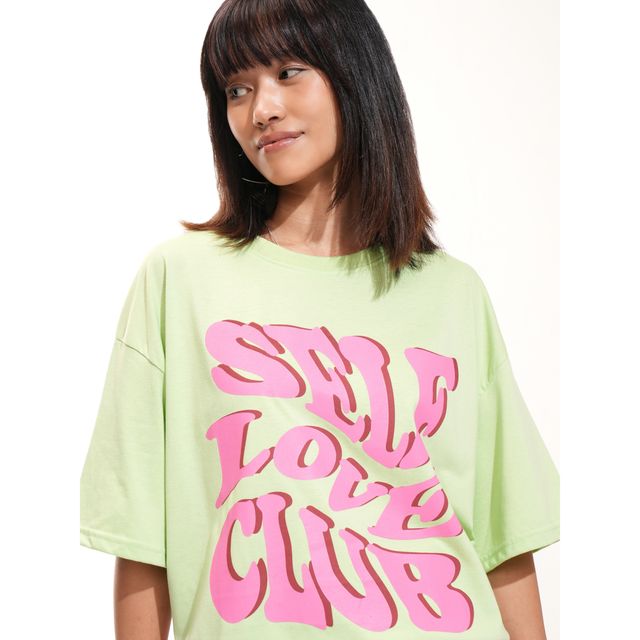 Tokyo Talkies Women's Oversized Drop Shoulder Round Neck T-shirt | Green - S