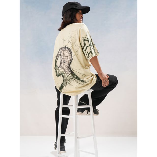 Tokyo Talkies Women's Spiderman Printed Oversized T-shirt | Beige - XL