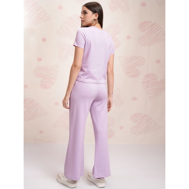 Tokyo Talkies Women's Disney Bambi Printed T-shirt with Trouser Sleepwear Set | Lavender - S