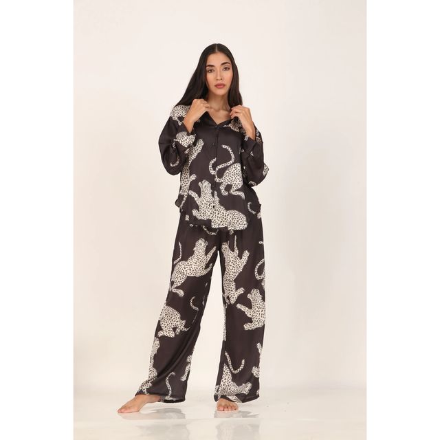 Masha Women's Cheetah Black Oversized Pajamas | Set | S