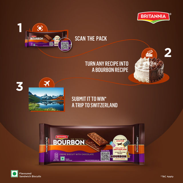 Britannia The Original Bourbon Chocolate Cream Biscuits | Trans Fat-free | Buy 4 Get 1 Free