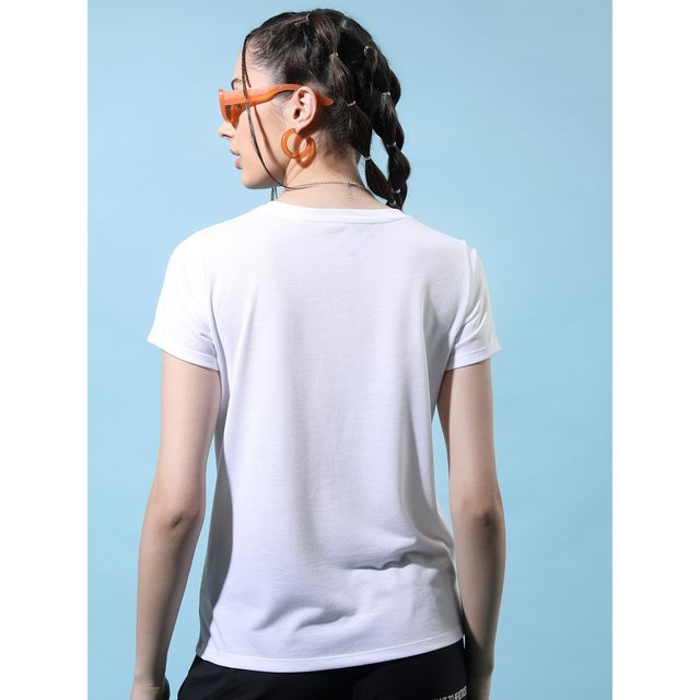 Tokyo Talkies Women's Floral Printed Round Neck T-shirt | White - M