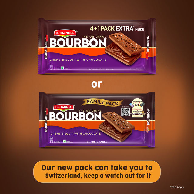 Britannia The Original Bourbon Chocolate Cream Biscuits | Trans Fat-free | Buy 4 Get 1 Free