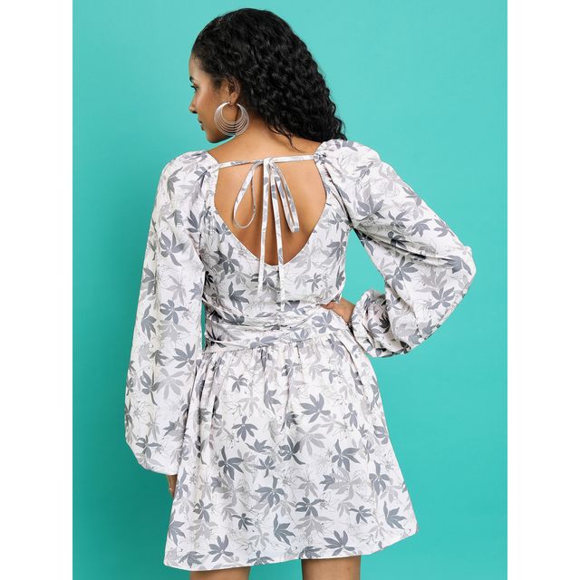 Tokyo Talkies Women's Floral Printed Square Neck Fit Flare Dress | Multicolour - L