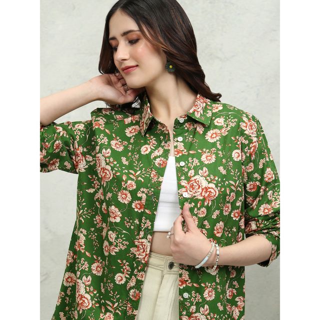 Tokyo Talkies Women's Floral Printed Button Down Shirt | Multicolour - XL