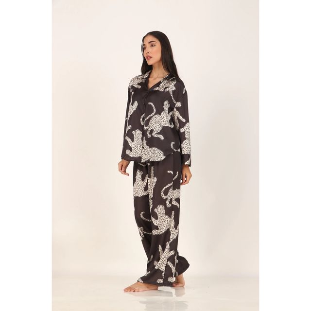 Masha Women's Cheetah Black Oversized Pajamas | Set | S