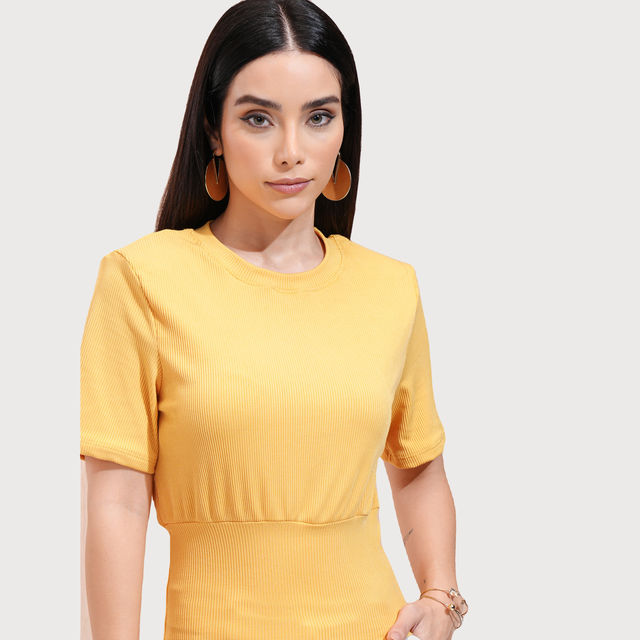 Tokyo Talkies Women's Solid Round Neck Top with Short Sleeve - Buy