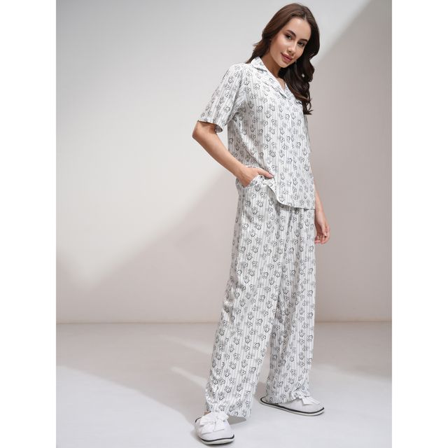 Tokyo Talkies Women's Mickey Mouse Shirt with Palazzos Co-Ords | White - S
