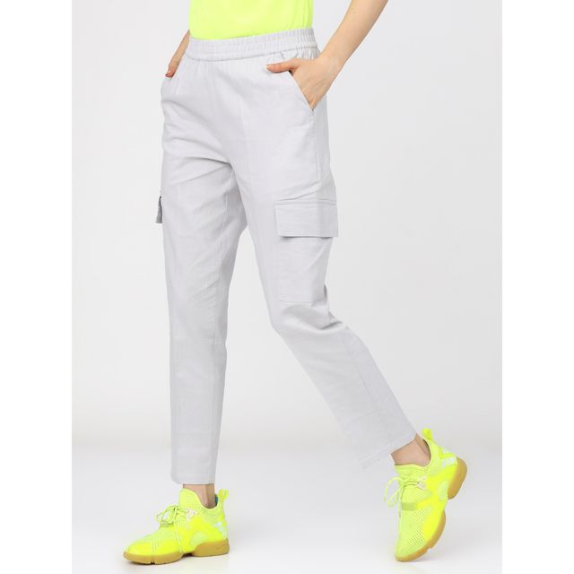 Tokyo Talkies Women's Straight Fit Cargos Trouser | White - 28