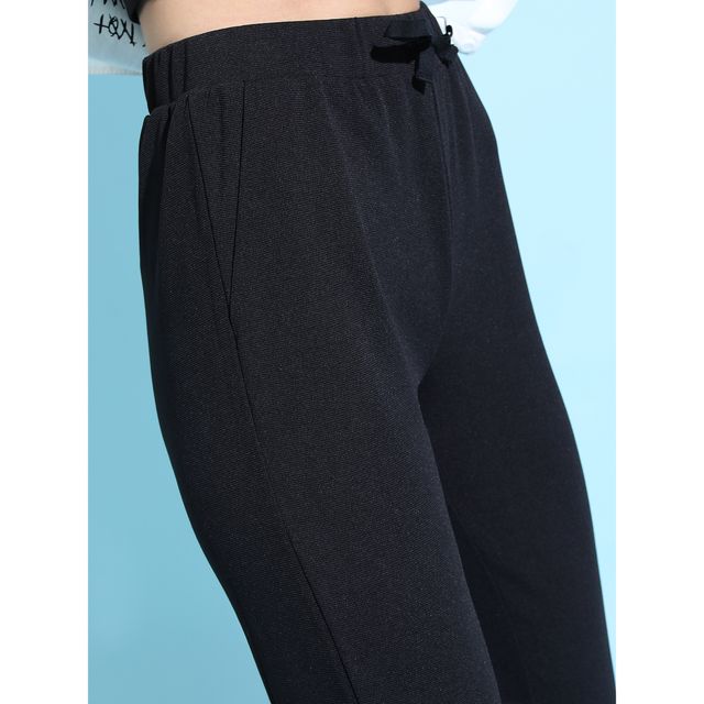Tokyo Talkies Women's Stylish Solid Top with Trouser | Black - M