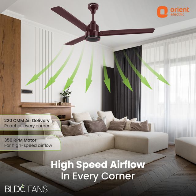 Orient Electric Zeno BLDC Ceiling Fan, 1200mm, Remote Control, BEE 5-star rated, Brown