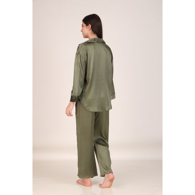 Masha Women's Solid Olive Oversized Pajamas | Set | L