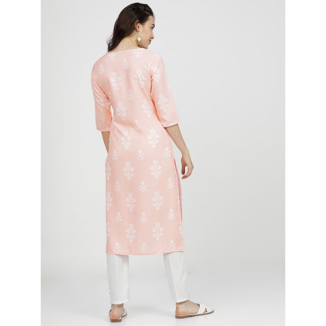 Ketch Women's Peach | Coloured Ethnic Motifs Printed Kurta | S