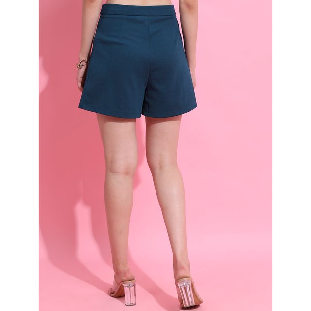 Tokyo Talkies Women's Solid Casual Shorts | Blue - XL