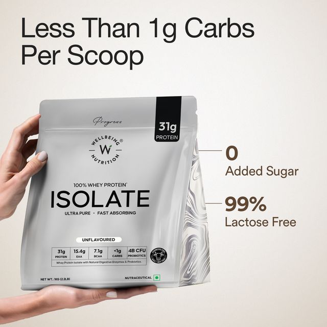 Wellbeing Nutrition 100% Whey Protein Isolate -Unflavoured | 31G Protein - 15.4G EAA - 7.1G BCAA