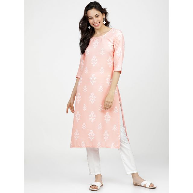 Ketch Women's Peach | Coloured Ethnic Motifs Printed Kurta | S