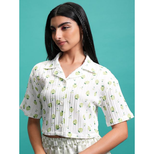 Buy Tokyo Talkies Women's Printed Button Down Relaxed Crop Shirt
