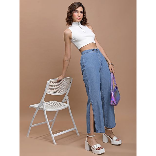 Tokyo Talkies Women's Mid-Rise Clean Look Relaxed Fit Light Fade Jeans | Blue - 34