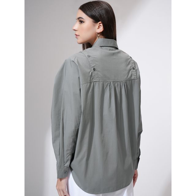 Tokyo Talkies Women's Solid Dropshoulder Oversized Fit Shirt | Grey - M