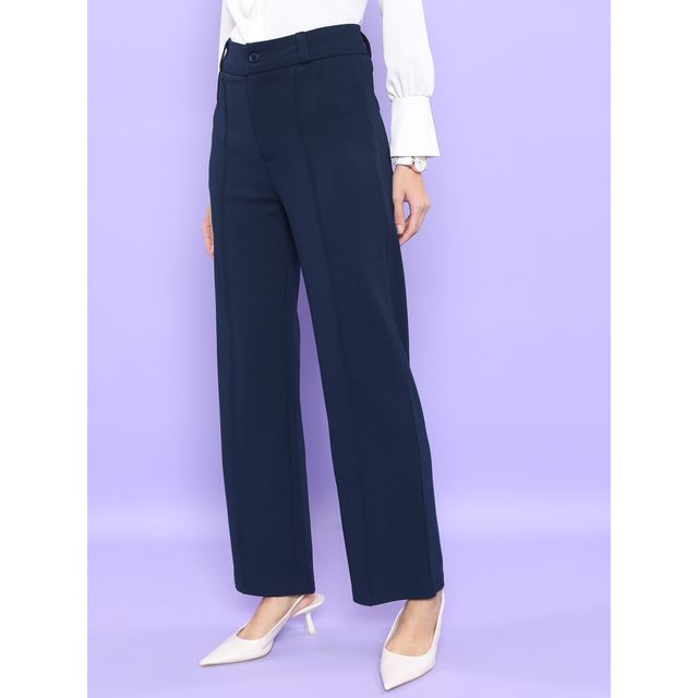 Tokyo Talkies Women's Straight Fit High-Rise Parallel Trouser | Blue - 32