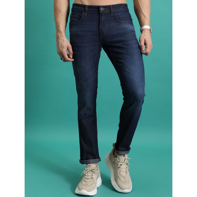 Highlander Men's Straight Fit Clean Look Light Fade Stretchable Jeans | Blue - 30