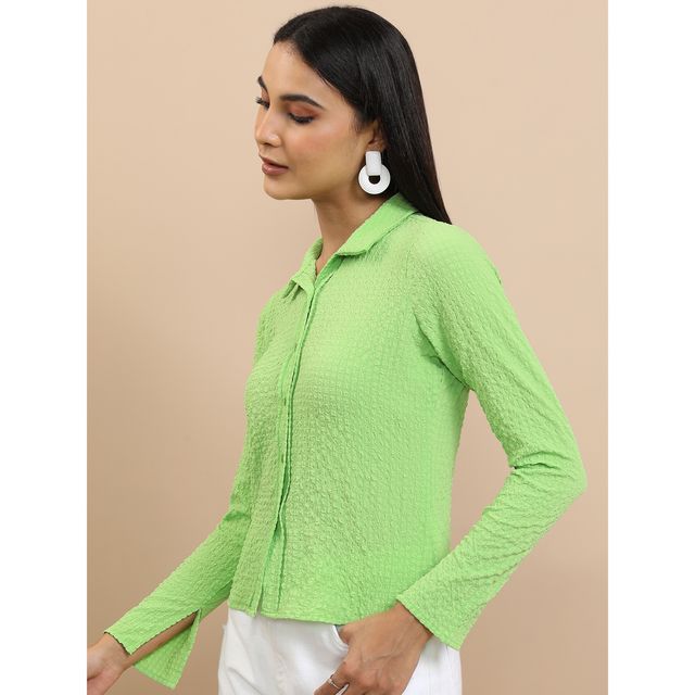Tokyo Talkies Women's Self Designed Casual Shirt | Green | M