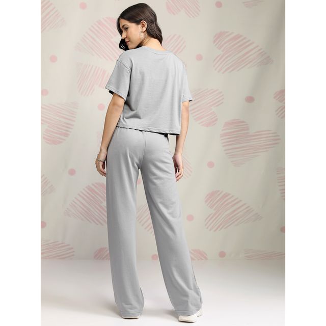 Tokyo Talkies Women's Disney Mickey Mouse Printed Sleepwear Co-ord Set | Grey - S