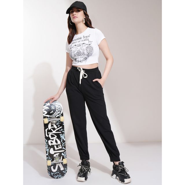 Tokyo Talkies Women's Solid Straight Fit Jogger Pants | Black - 28