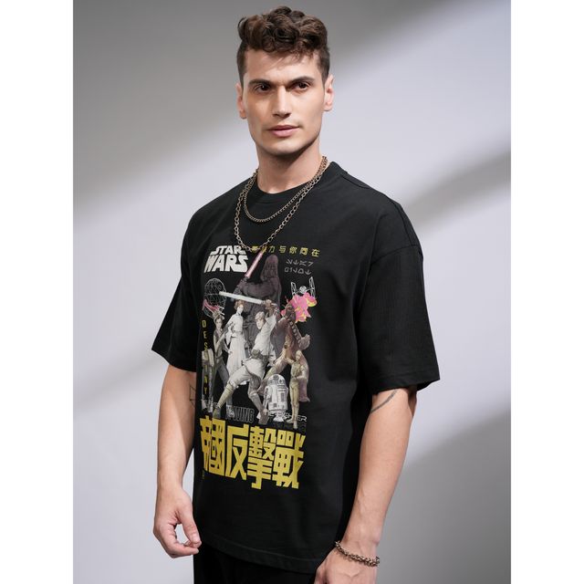 Highlander Men's Oversized Dropshoulder Round Neck T-shirt - Star Wars | Black | XL